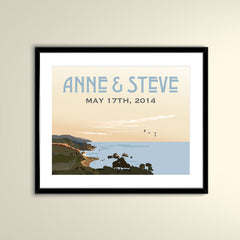 Big Sur California Vintage Travel Poster - 11x14 Paper Poster - Wedding Poster Personalized with Names and Date (frame not included)