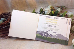 Pikes Peak-Colorado Wedding Invitation-3pg Booklet Livret Invite with Perforated RSVP Postcard and Envelopes