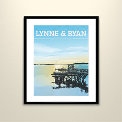 Peaks Island Maine Pier Vintage 11x14 Paper Poster - Wedding Poster personalized with Names and date (frame not included)