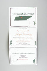 Tennessee Rustic Green Leaves Trifold Wedding Invitation with Online RSVP with Envelope // Rustic Trifold Wedding Invitation