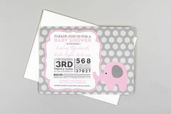 5x7 Pink Elephant with Gray Polka Dots Baby Shower Invitation, New Baby, Girl Baby Shower Invite, DIY Printable Baby Shower Invite