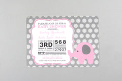 5x7 Pink Elephant with Gray Polka Dots Baby Shower Invitation, New Baby, Girl Baby Shower Invite, DIY Printable Baby Shower Invite