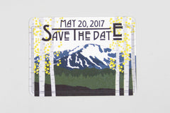 Navy Pikes Peak Colorado Mountain Wedding Save the Date Postcard