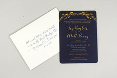 Navy and Gold with greenery Wedding Invite  // 5x7 Wedding Invitation with A7 Envelope