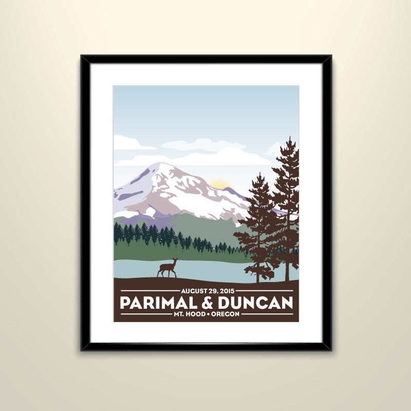 Mt. Hood Vintage Travel 11x14 Poster - Wedding Poster personalized with Names and date (frame not included)