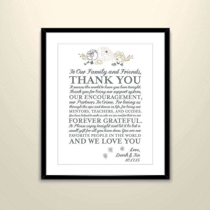 Whimsical Rustic Thank You 11x14 Poster - Wedding Poster personalized with Names and date (frame not included)