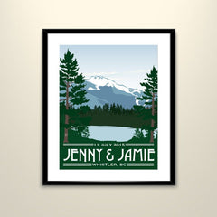 Whistler Mountain Vintage Travel 11x14 Paper Poster - Wedding Poster personalized with Names and date (frame not included)