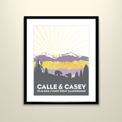 Rocky Mountains Purple with Birch Trees 11x14 Vintage Poster personalized with Names and date (frame not included)