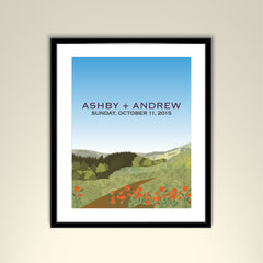 Napa Valley with Poppies 11x14 Vintage Poster / Wedding Poster personalized with Names and date (frame not included)
