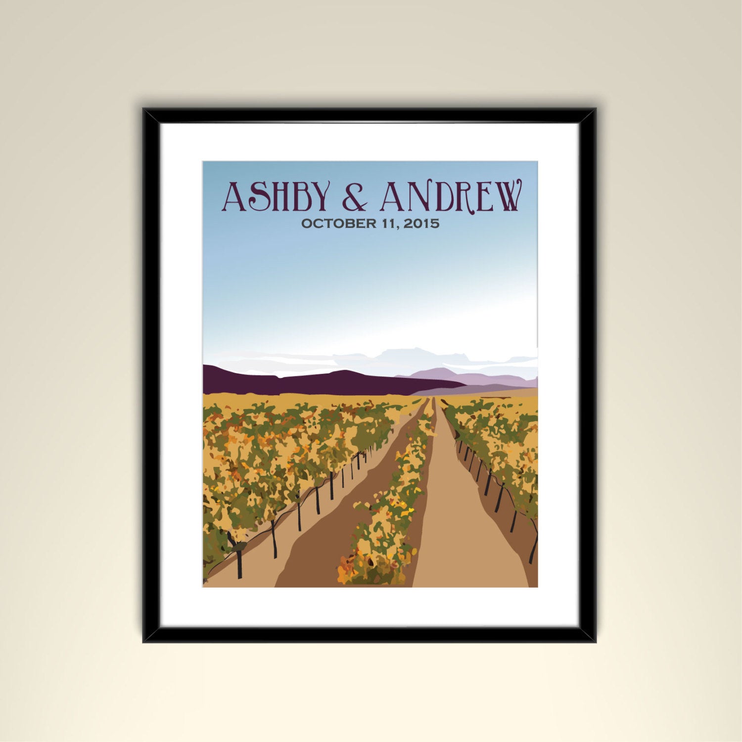 Napa Valley 11x14 Vintage Poster / Wedding Poster personalized with Names and date (frame not included)