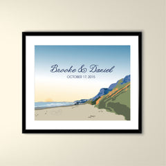 Newport Beach at Sunset 11x14 Vintage Poster /Wedding Poster personalized with Names and date (frame not included)