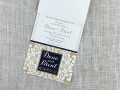 Romantic Elegant Gold and Navy Booklet Wedding Invitation // Elegant classic wedding // Script Multi Page Invitation Booklet