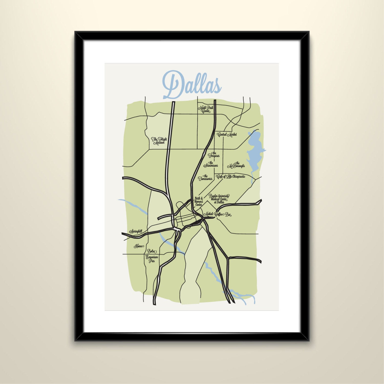 Dallas Texas Map Poster/ Custom Map 11x14 Vintage Poster- Wedding - Personalized (frame not included) -sm1
