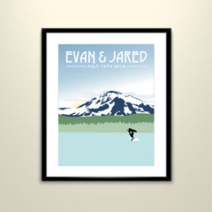 Mt Baker Washington 11x14 Vintage Poster / Wedding Poster personalized with Names and date (frame not included)