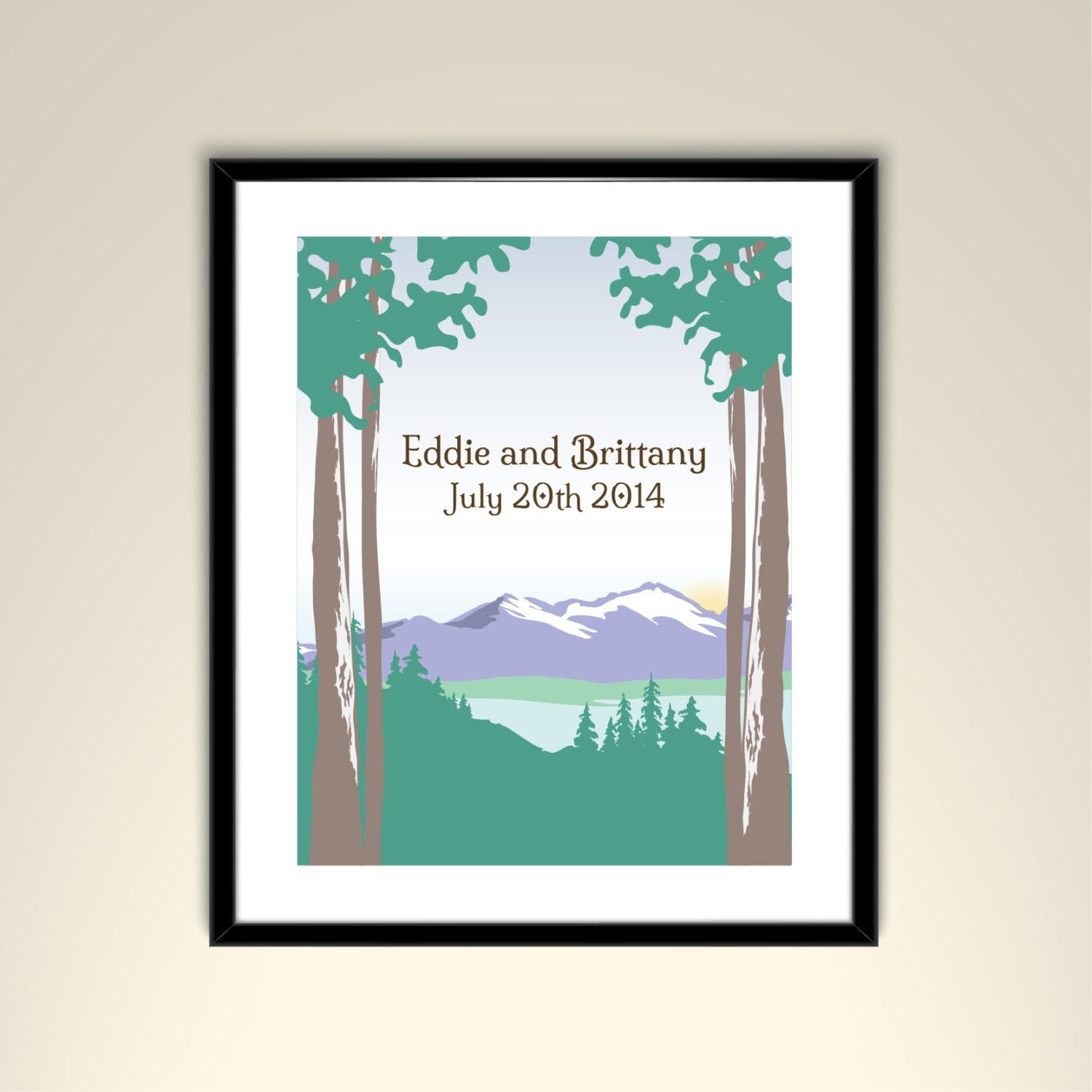 Spring Rocky Mountains With Evergreens Wedding Landscape 11x14 Poster /Can personalize with Names and date (frame not included) - SM1