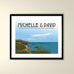 Big Sur California Summer Wedding Landscape Vintage Travel Poster /11x14 Poster - Personalize with Names and date (frame not included)