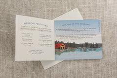 Covewood Lodge Wedding Invitation - Big Moose Lake Rustic 3pg Livret Wedding Invitation and A7 Envelopes - Lake Wedding Invitation