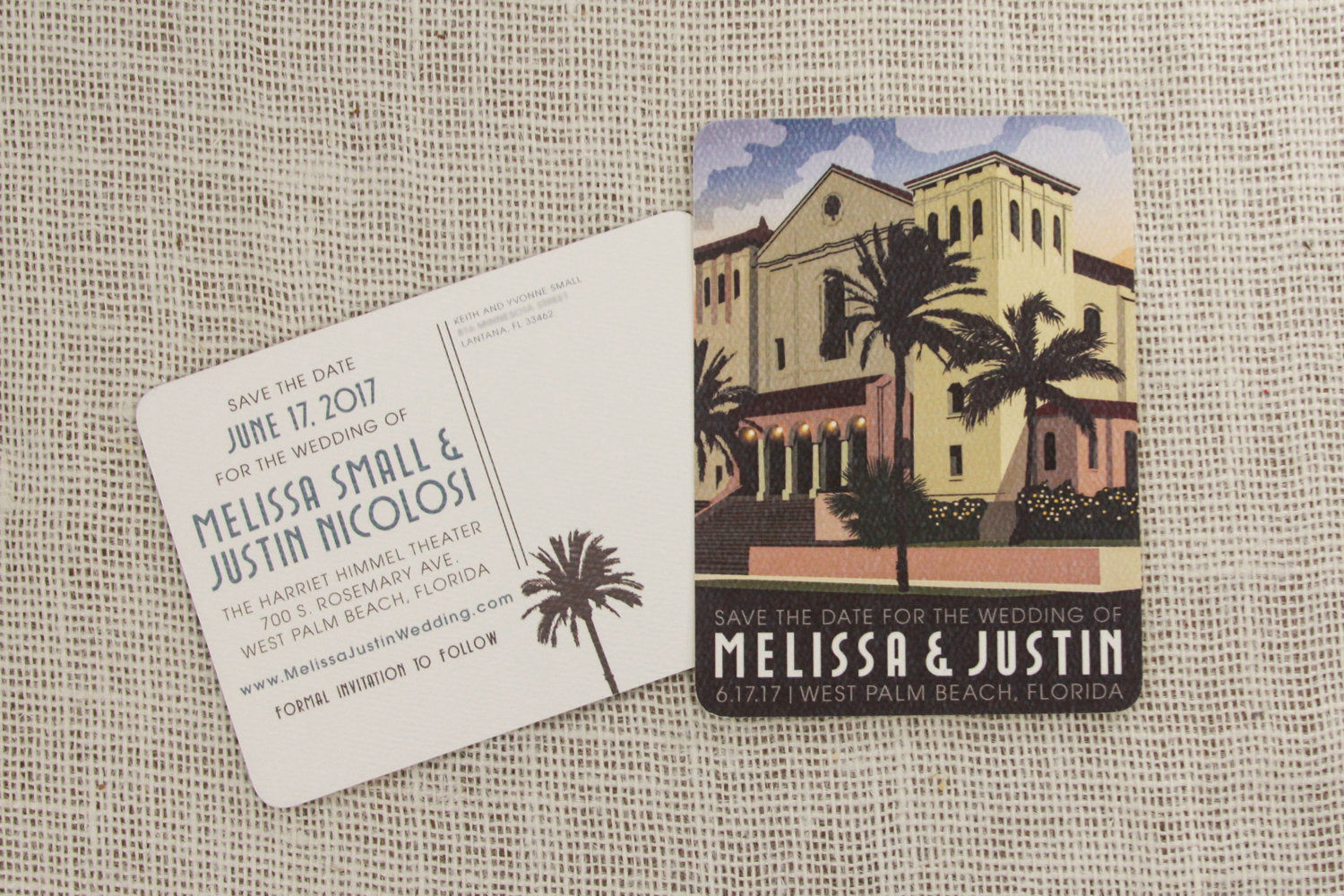 West Palm Beach Florida Theatre Art Nouveau Save the Date Postcard // Wedding Announcement Postcard - TE1
