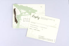 Sage Green Cypress Tree Beach Wedding Invitation Booklet Livret with tear off RSVP postcard