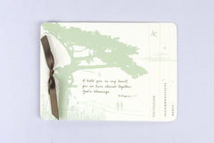 Sage Green Cypress Tree Beach Wedding Invitation Booklet Livret with tear off RSVP postcard