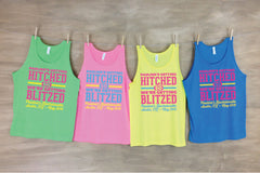 Beach Bachelorette Party Shirts Getting Hitched so We and 39-re Getting Blitzed Bachelorette Beach Tanks with Personalization