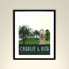 Florida Church with Palm Trees Vintage Wedding Poster 11x14 Poster /Personalize with Names and wedding date (frame not included)-SM1