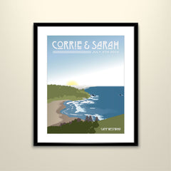 Oregon Coast 11x14 Vintage Poster/Wedding Poster personalized with Names and date (frame not included)