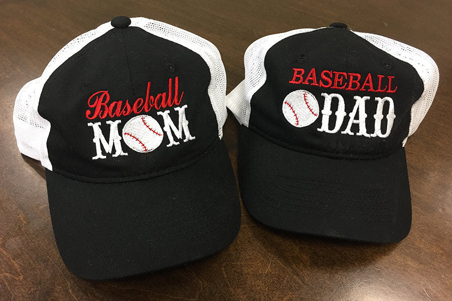 Baseball Parents trucker unstructured mesh hats thread color 100% customizable // Set of 2 Baseball Mom cap and Baseball Dad cap