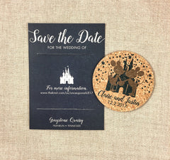 Fairytale Princess Castle with Kissing Mice Cork Coaster Save the Date and A7 Envelope