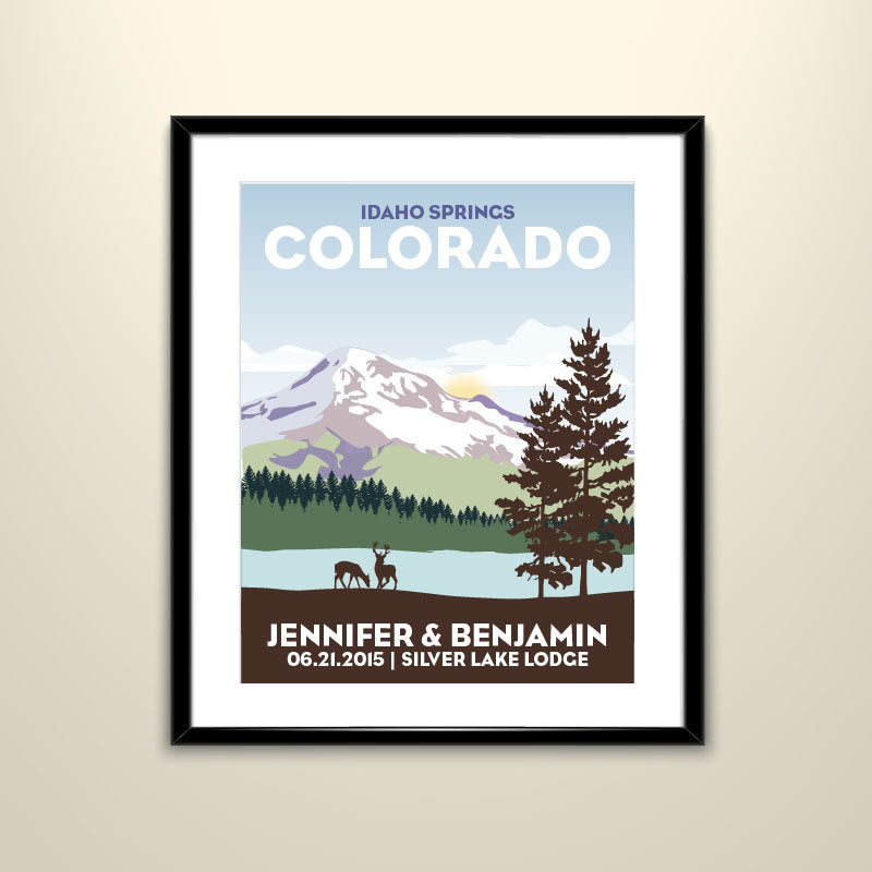 Idaho Springs Colorado Vintage Travel 11x14 Paper Poster - Wedding Poster personalized with Names and date (frame not included)