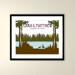 Mountain Lake Landscape Vintage Travel 11x14 Paper Poster - Wedding Poster personalized with Names and date (frame not included)