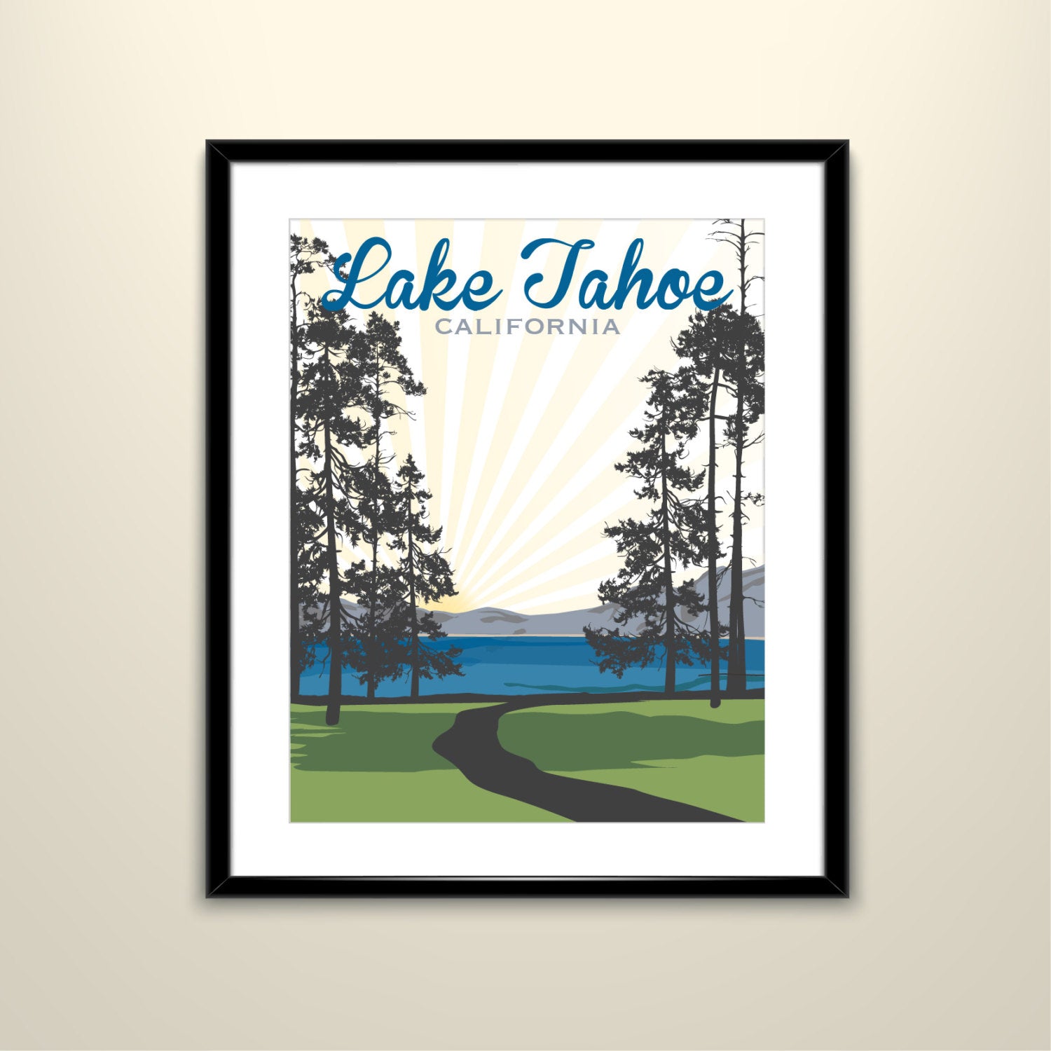 South Lake Tahoe Vintage Travel 11x14 Poster - Wedding Poster personalized with Names and date (frame not included)