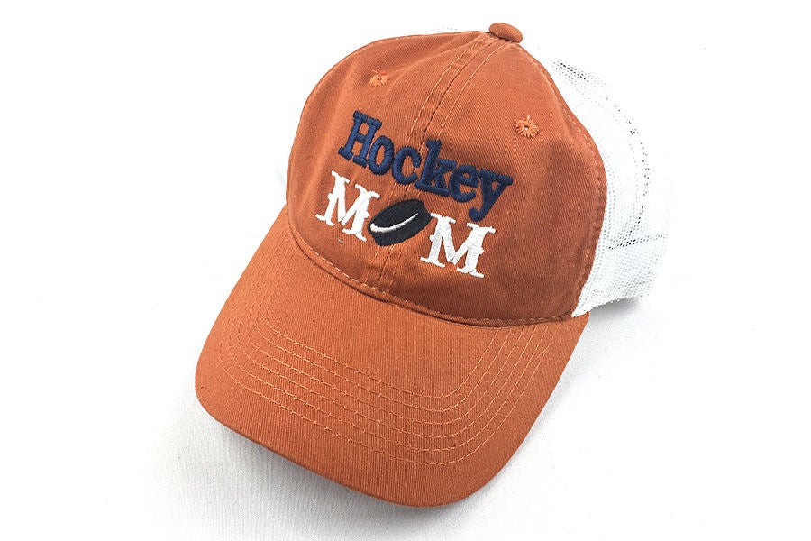Hockey mom trucker unstructured mesh hat thread color 100% customizable //  Hockey parent cap - KW1