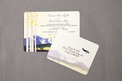Longs Peak Cornflower Blue Mountain with Yellow Aspens 5x7 Wedding Invitation with RSVP Postcard // Colorado Wedding Invitation - TE1