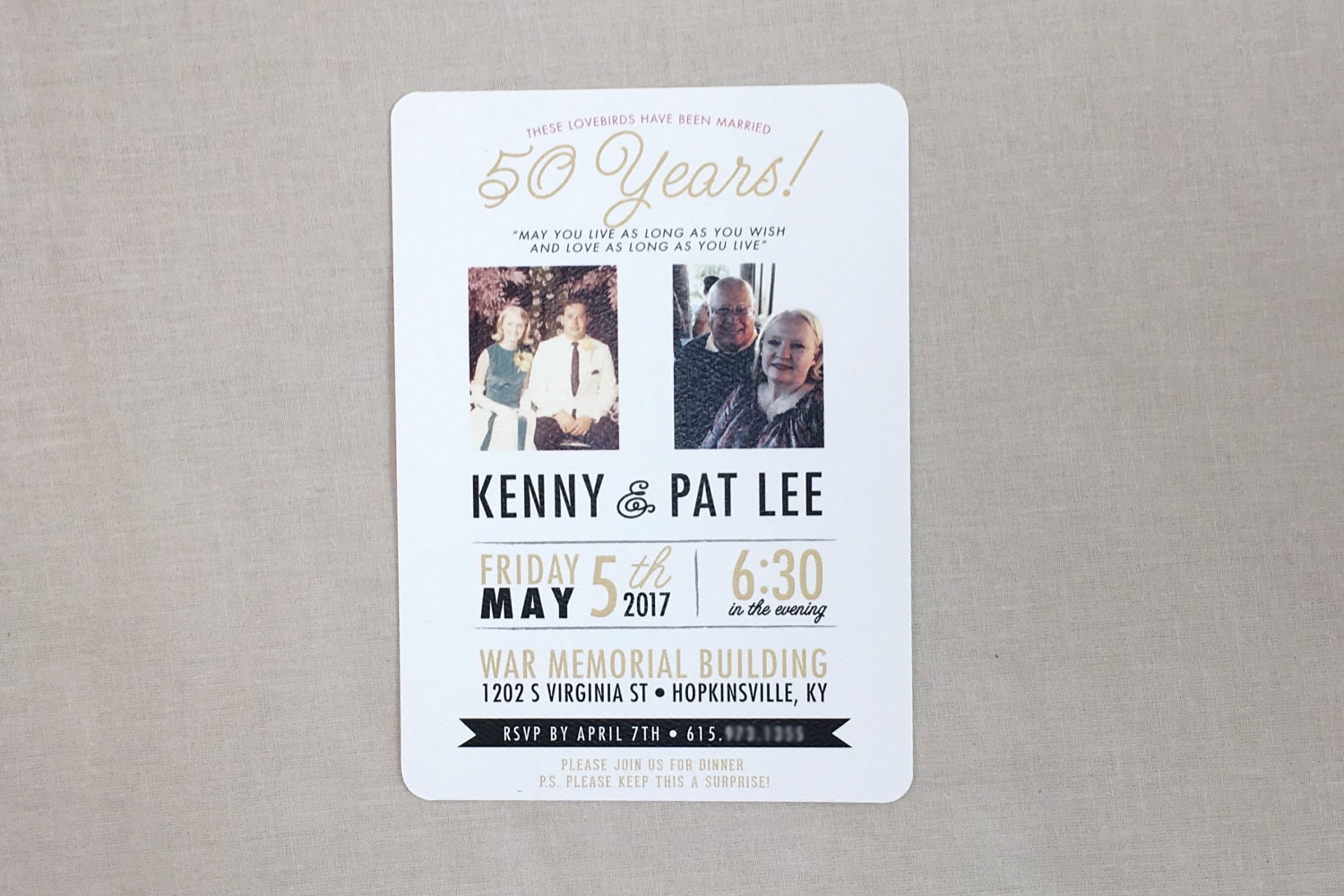 These Lovebirds have been Married 50 Years // Golden 50th Wedding Anniversary 5x7 Invitation with Envelope - TE1