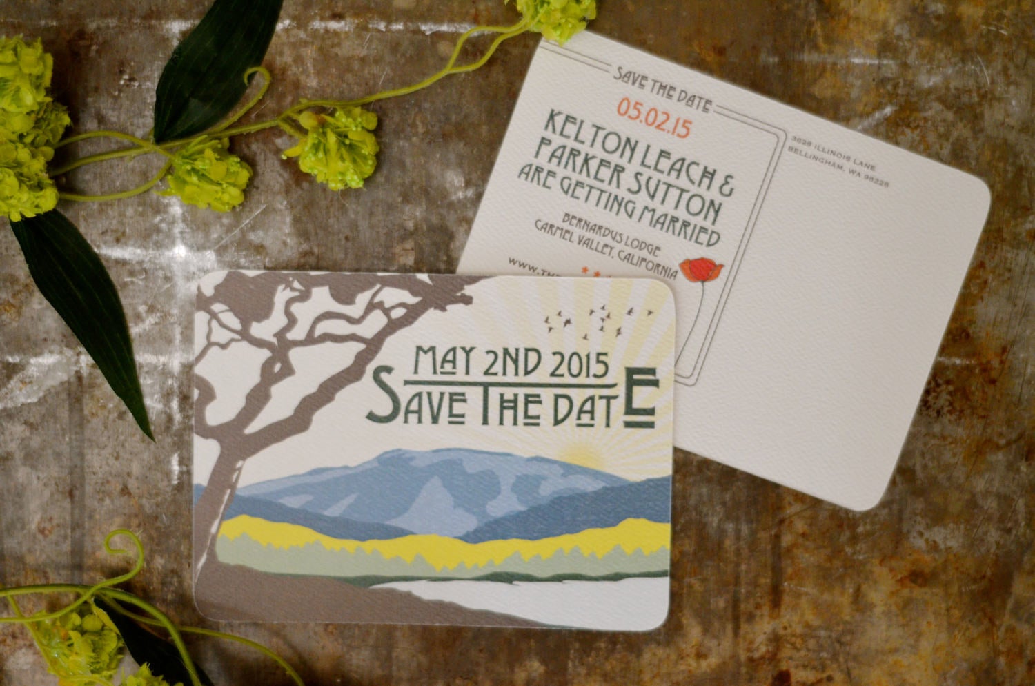 Carmel Valley California Craftsman Wedding Save the Date Postcard with poppies- BP1