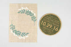 Greenery Wreath and Linen Cork Coaster Save the Date with A7 Envelope