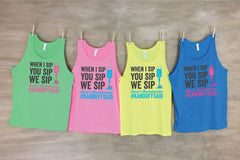 When I Sip You Sip We sip Personalized Bachelorette Beach Tank Sets with Location and Date