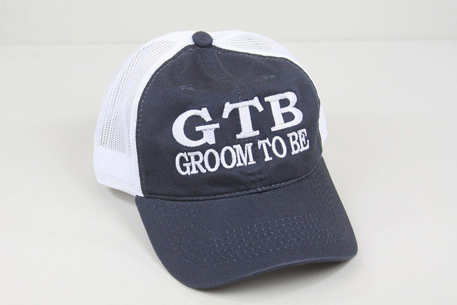 Groom to Be Embroidered Hat (CHARCOAL hat w/ White thread) // Bachelor Party Trucker Mesh Unstructured Hat