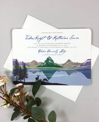 Many Glacier Valley Wedding Invitation // 5x7 2-sided Wedding Invitation with A7 Envelope // Vintage Landscape Illustration