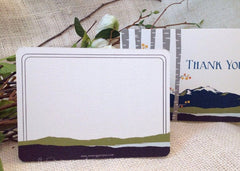 Art Nouveau Spring Colorado Rocky Mountains with Birch Trees (Navy & Green) Flat Thank You Notecard with A2 Envelopes