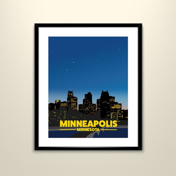 Minneapolis Skyline Vintage Travel 11x14 Paper Poster - Wedding Poster personalized with Names and date (frame not included)