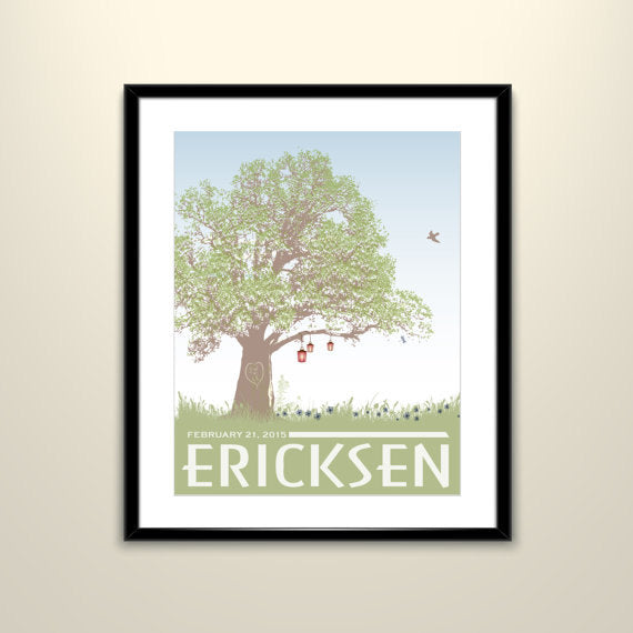 Oak Tree Vintage Desert Travel Poster - 11x14 Paper Poster - Wedding Poster personalized with Names and date (frame not included)