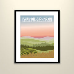 Oregon Vineyard Vintage Travel Poster - 11x14 Paper Poster - Wedding Poster personalized with Names and date (frame not included)