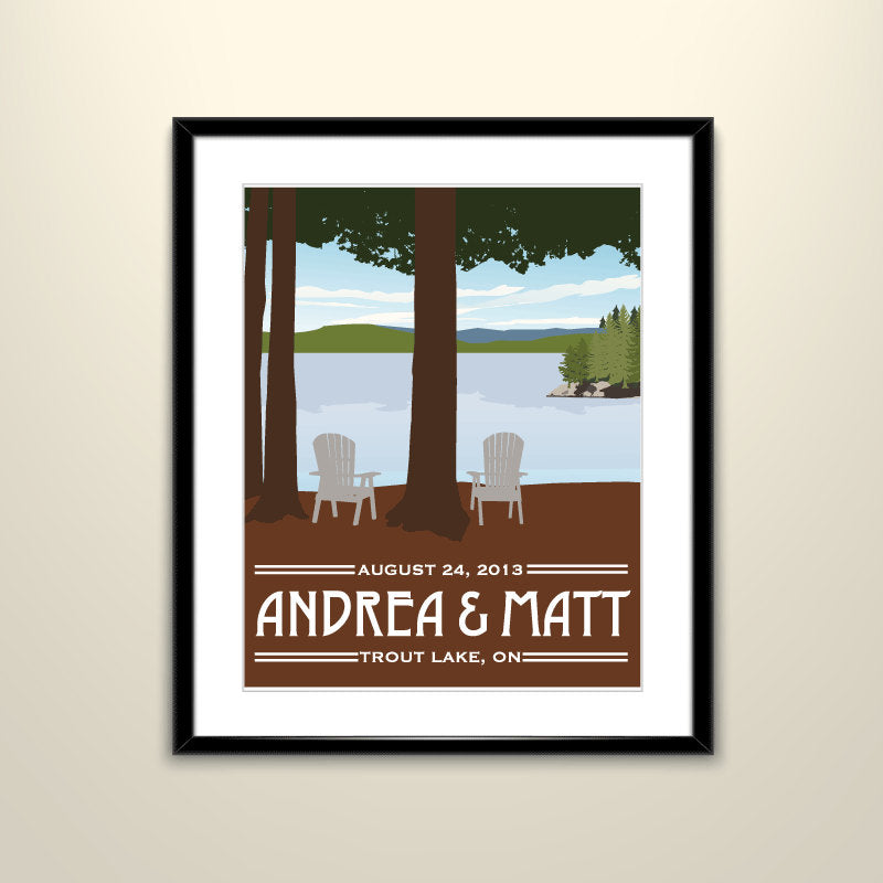 Trout Lake Ontario Vintage Travel Poster - 11x14 Paper Poster - Wedding Poster personalized with Names and date (frame not included)