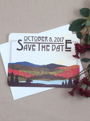 Fall Craftsman Appalachian Save the Date note card with A2 envelopes