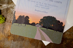 Family Farm House with Country Lane Sunset Wedding Invitation 5x7 with A7 envelopes & RSVP Postcard  - BP1