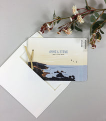 Big Sur California Beach 3pg Livret Booklet Wedding Invitation with Tear-off RSVP Postcard and A7 Envelopes