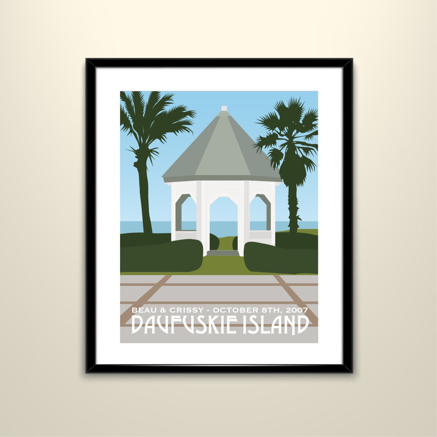 Daufuskie Island South Carolina Vintage Poster 11x14 // Wedding Poster personalized with Names and date (frame not included)