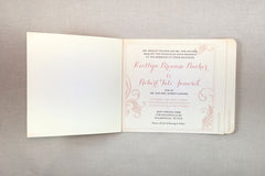 Vintage Flourish Navy and Blush Pink Wedding Invitation Booklet 3pg Livret with Navy Satin Ribbon- TE1